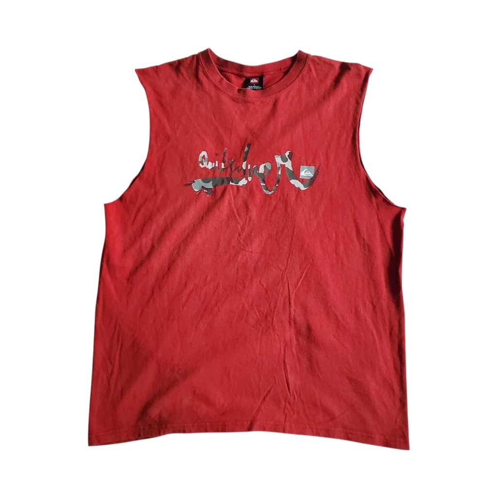 Y2k Surfwear Quiksilver Red Graphic Sleeveless Tank Top - Large